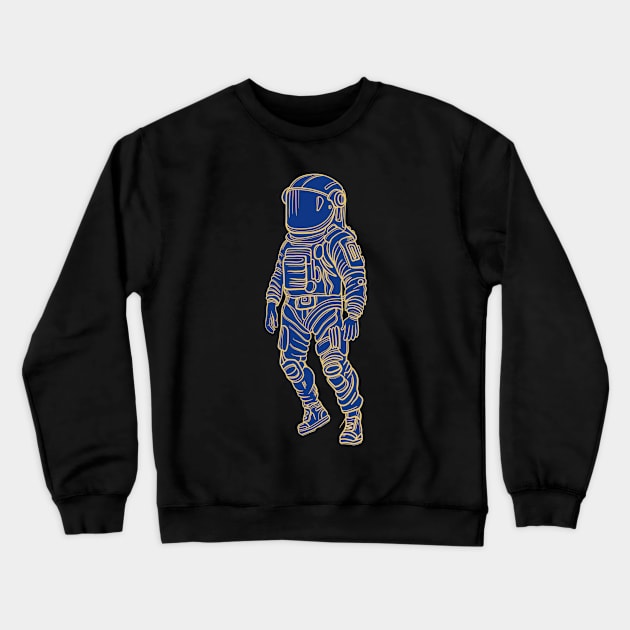 Astronaut drawing - yellow lines with blue background Crewneck Sweatshirt by DaveDanchuk